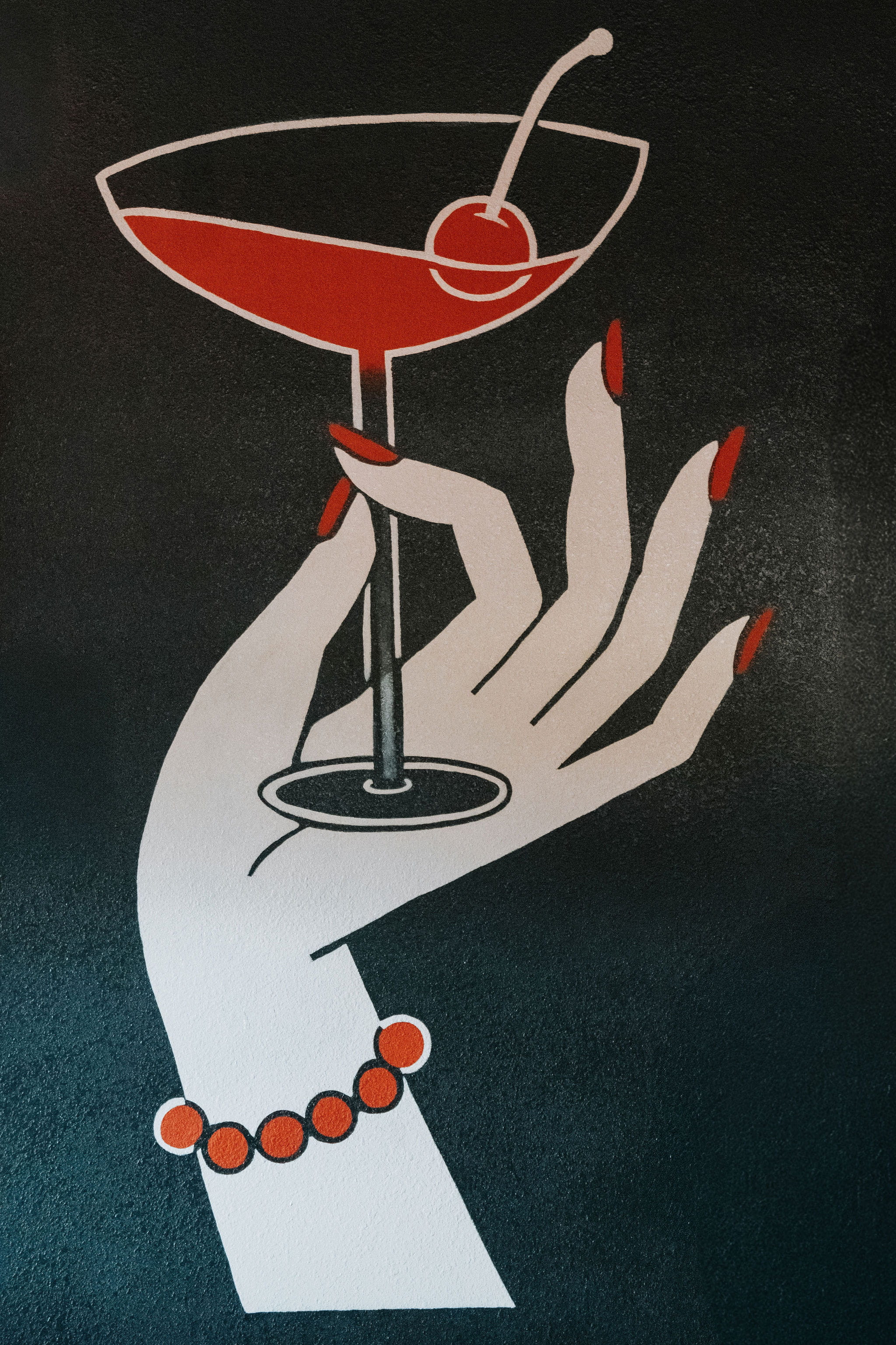 Retro cocktail mural inside Reds Crafted Cocktails